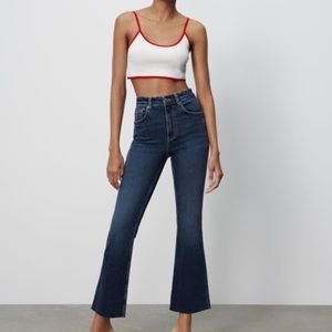 Zara mid rise cropped flared cotton jeans